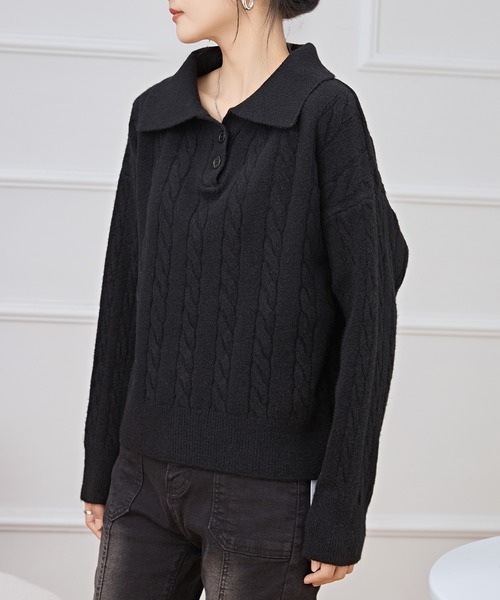 Lace Ladies（レースレディース） ニット セーター ケーブル柄 襟付き