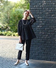 イタリア名品【D'ARCHIVIO】ブラックリネンテーパードスラックス　Ｍ相当 green label relaxing スラックス パンツ 「size SHORT/TALLあり