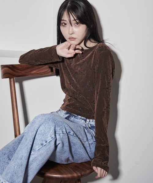HER./モヘアメッシュベスト&ラッフルスリーブシャツブラウス 