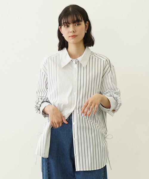 MILKFED.（ミルクフェド） ブラウス シャツ STRIPED SHIRRING SHIRT