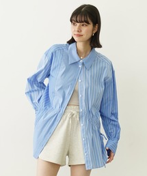 MILKFED. ブラウス シャツ STRIPED SHIRRING SHIRT レディース