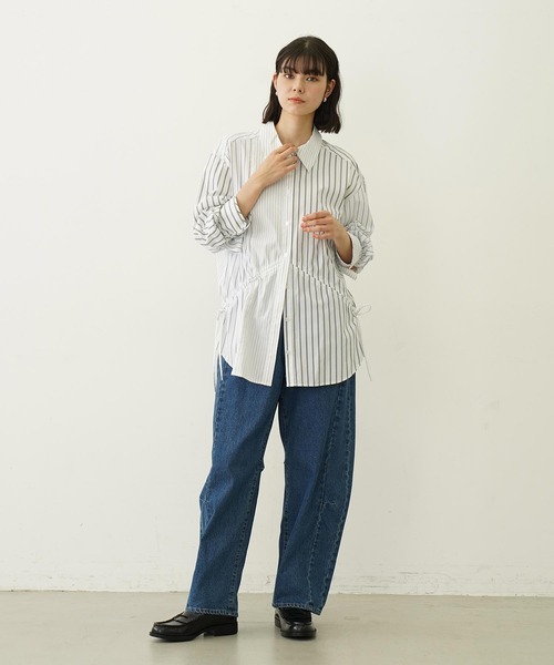 MILKFED.（ミルクフェド） ブラウス シャツ STRIPED SHIRRING SHIRT