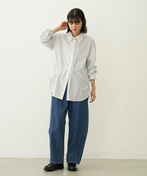 MILKFED.（ミルクフェド） ブラウス シャツ STRIPED SHIRRING SHIRT