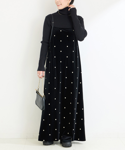 webで売り切れ！！EmiriaWiz ブローチ付きベロアワンピース Black Ring cord ベロアキャミドレス（ワンピース）｜Ezick（エジック