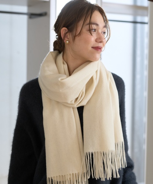 【美品】カシミヤストール ホワイト・ベージュ Rouge vif（ルージュ ヴィフ） ストール マフラー カシミヤ無染色