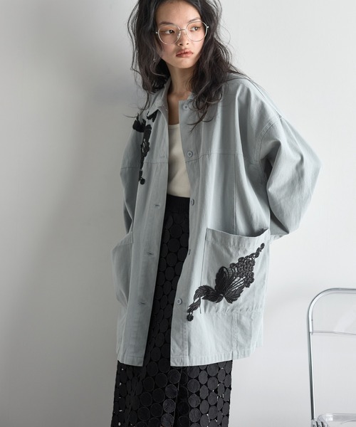 ブラウス シャツ 「WOMEN」ミリタリーシャツジャケット レディース THE Yon ブラウス シャツ フラワーモチーフレースミリタリー