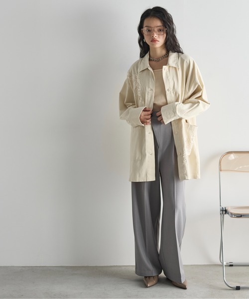 ブラウス シャツ 「WOMEN」ミリタリーシャツジャケット レディース THE Yon ブラウス シャツ フラワーモチーフレースミリタリー