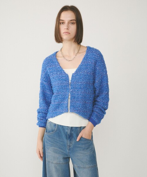 【カレンソロジー】ツイードニットカーディガン　美品　　　ブルー ツイードニットショートカーディガン （カーディガン・ボレロ）｜GRACE