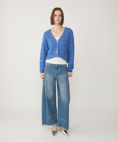   jeans　カーディガン　 Diagram カーディガン ツイードニットzipカーディガン レディース