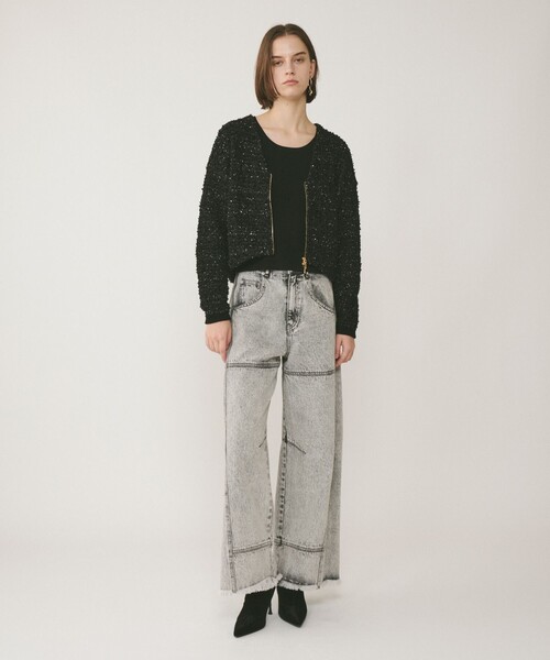 Diagram カーディガン ツイードニットzipカーディガン レディース