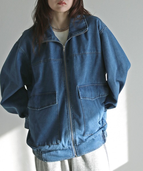 デニムジャケット gジャン スタンドネックルーズシルエットデニム