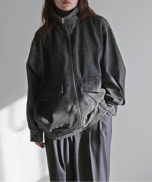 デニムジャケット gジャン スタンドネックルーズシルエットデニム