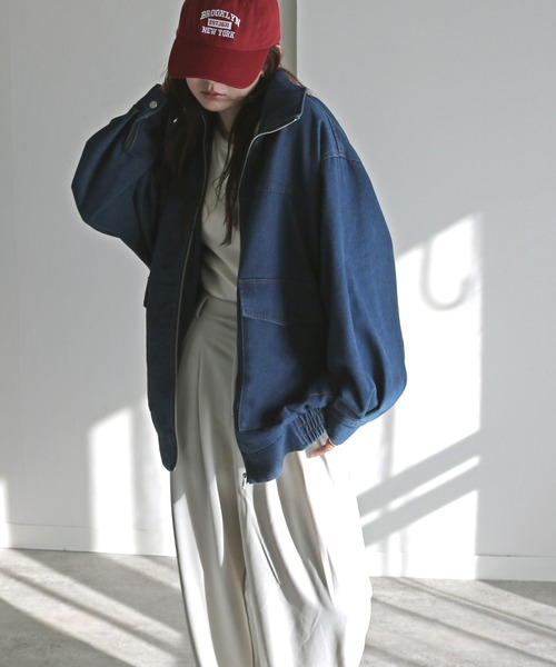 デニムジャケット gジャン スタンドネックルーズシルエットデニム