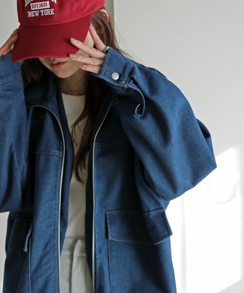 LOOSEシルエットデニムGジャン　ヴィンテージブルー デニムジャケット gジャン スタンドネックルーズシルエットデニム