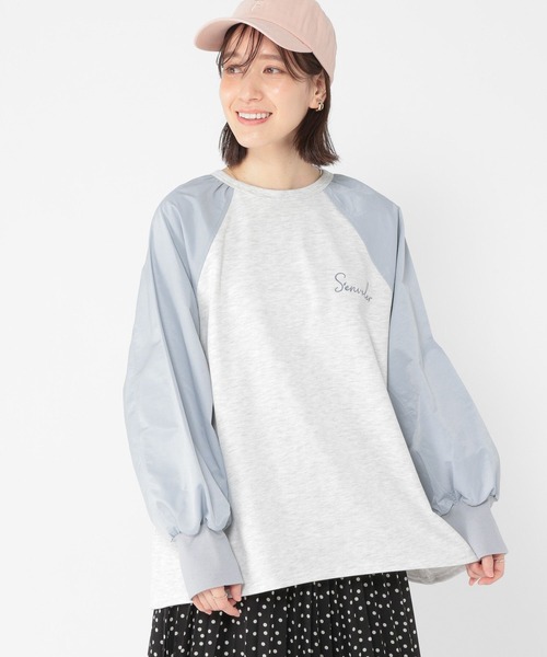studio CLIP tシャツ 布帛切り替えラグランプルオーバー