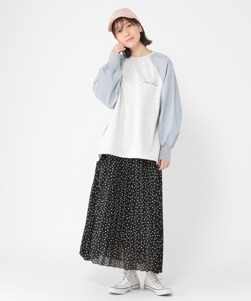 tシャツ 33℃ ラバーブラシプリントプルオーバー レディース studio CLIP tシャツ 布帛切り替えラグランプルオーバー
