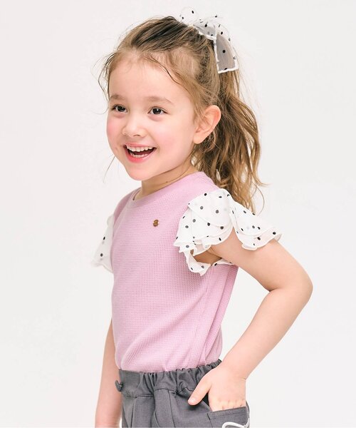 tシャツ 「ジュニア対応」ワッフルレース・フリル半袖Tシャツ キッズ 子供服 女の子 | apres les cours | 04