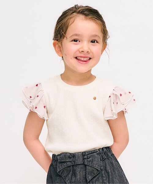 tシャツ 「ジュニア対応」ワッフルレース・フリル半袖Tシャツ キッズ 子供服 女の子 | apres les cours | 01