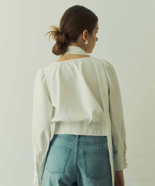 トップス loin. bowtie blouse cotton Audire_bowtie_volume_blouse_bl