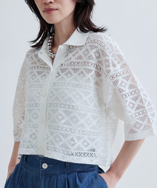 INDIVI GALLEST ブラウス シャツ ハーフスリーブレースポロ レディース 