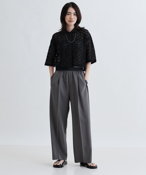 INDIVI GALLEST ブラウス シャツ ハーフスリーブレースポロ レディース 