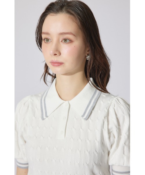 rienda ニット セーター ポロデザインニットトップス 夏服 半袖