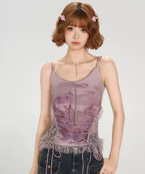 tシャツ サイドシェイプレース リブキャミソール GH25s061「Girlyhalo」 レディース