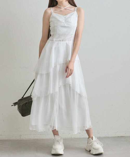 ランダムティアードキャミワンピース（サックスブルー）