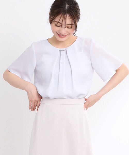 ブラウス シャツ 「夏SALE／接触冷感／洗える」タックディティールブラウス レディース