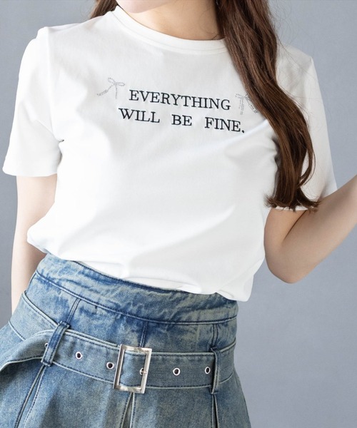clear tシャツ ラインストーンリボンロゴTシャツ「大人 ガーリー
