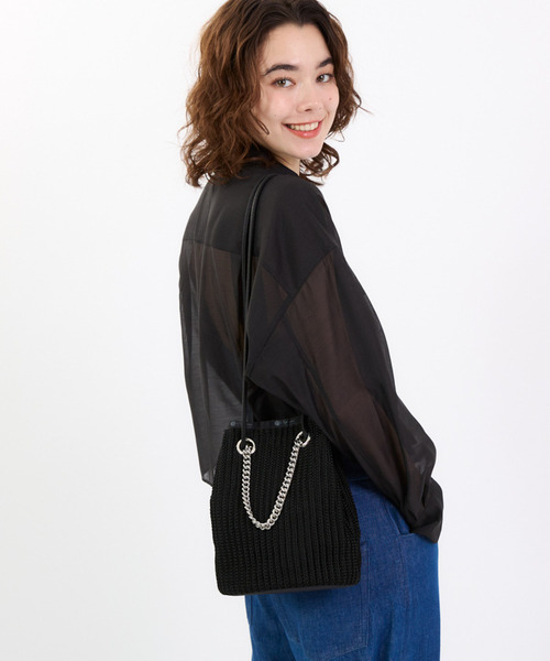 LeSportsac トートバッグ CHAIN CROCHET SM BUCKET ブラック
