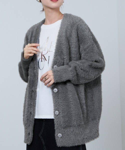 NAVY カーディガン ふわふわした柔らかな肌さわりのフェザーヤーン