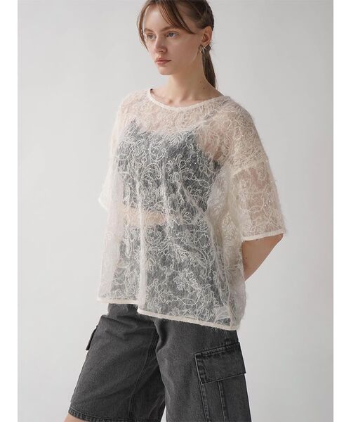 tシャツ FEATHER TULLE GLITTER TOPS レディース