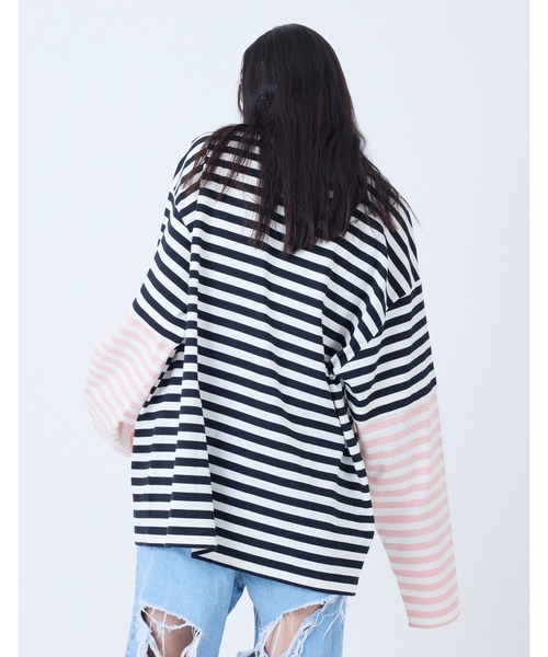 tシャツ 「8」「it」「little sunny bite」crazy stripe fake layered long tee レディース メンズ Little sunny bite tシャツ 「8」「it」「little bite」crazy