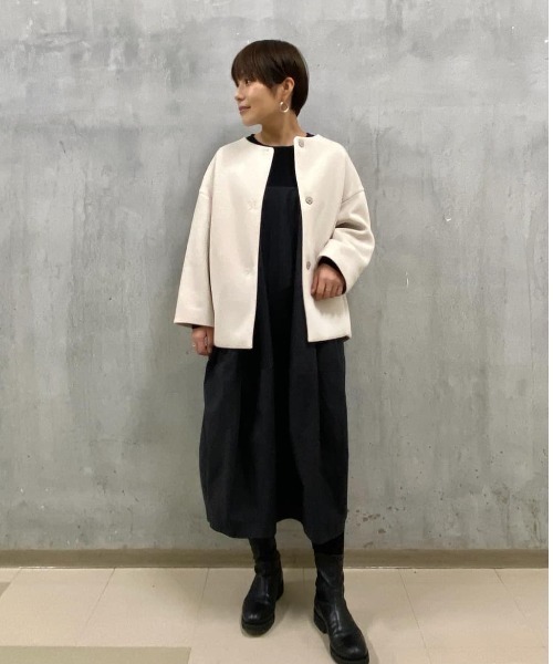 BEARDSLEY ウール ノーカラー ニット コート ジャケット BEARDSLEY 「BEARDSLEY」 ノーカラージャケット 1 ピンク