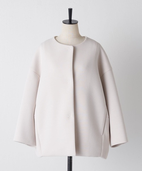 BEARDSLEY ウール ノーカラー ニット コート ジャケット BEARDSLEY 「BEARDSLEY」 ノーカラージャケット 1 ピンク