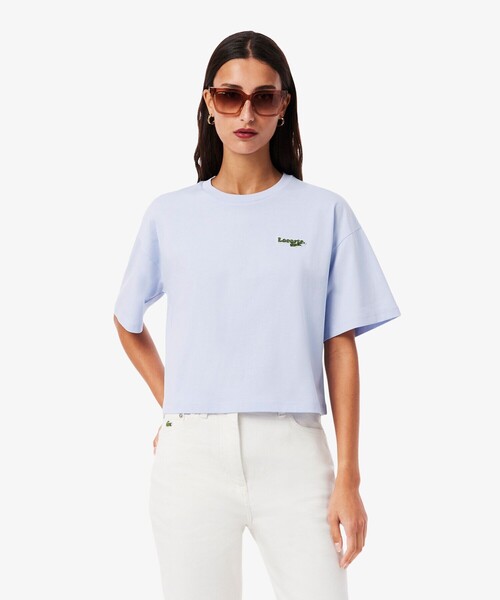 tシャツ ネーム＆ワニロゴパッチクロップド半袖Tシャツ レディースの画像