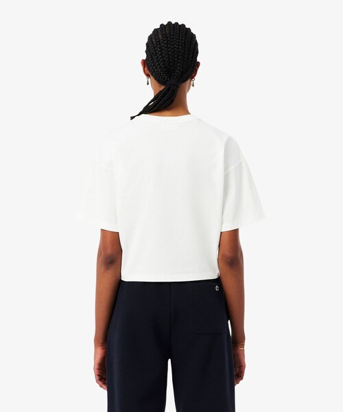 tシャツ ネーム＆ワニロゴパッチクロップド半袖Tシャツ レディースの画像