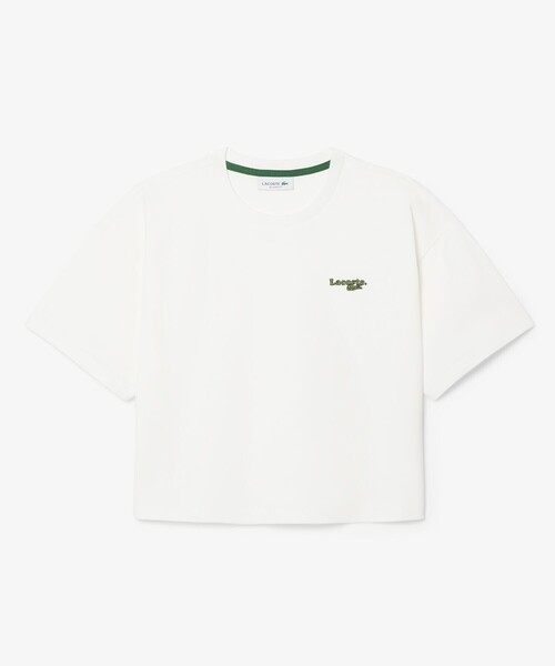 tシャツ ネーム＆ワニロゴパッチクロップド半袖Tシャツ レディースの画像