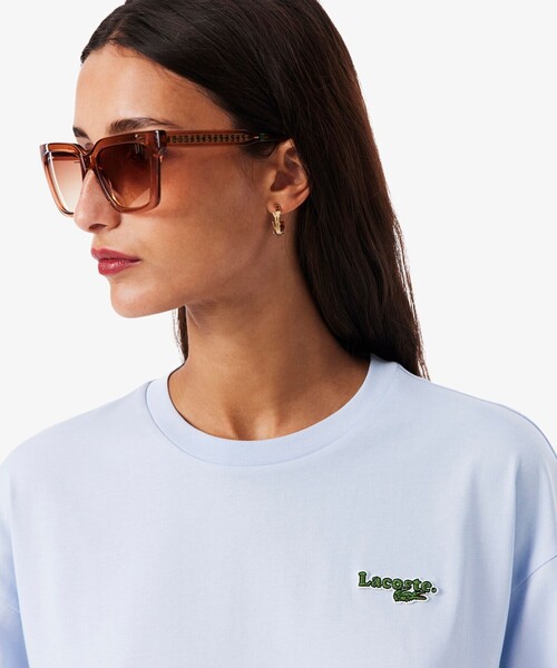 tシャツ ネーム＆ワニロゴパッチクロップド半袖Tシャツ レディースの画像