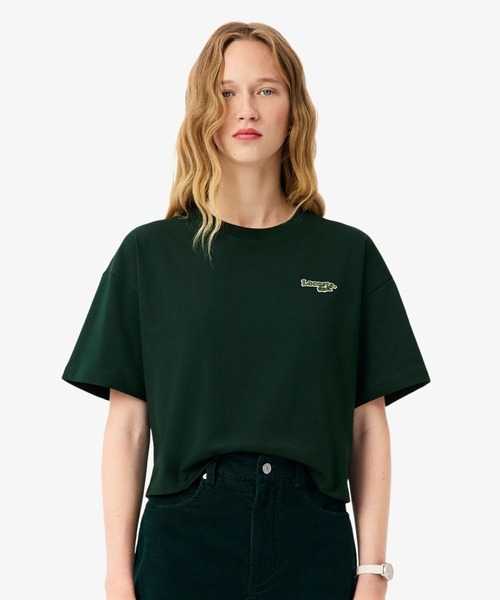tシャツ ネーム＆ワニロゴパッチクロップド半袖Tシャツ レディースの画像