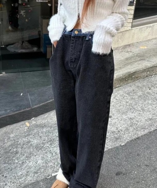 ジーンズ デニム デニムパンツ カラーブロックデザインワイドデニムパンツ レディース | ブランド登録なし | 02