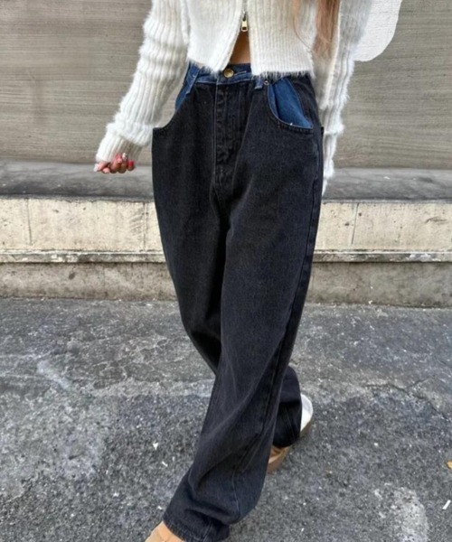 ジーンズ デニム デニムパンツ カラーブロックデザインワイドデニムパンツ レディース | ブランド登録なし | 04