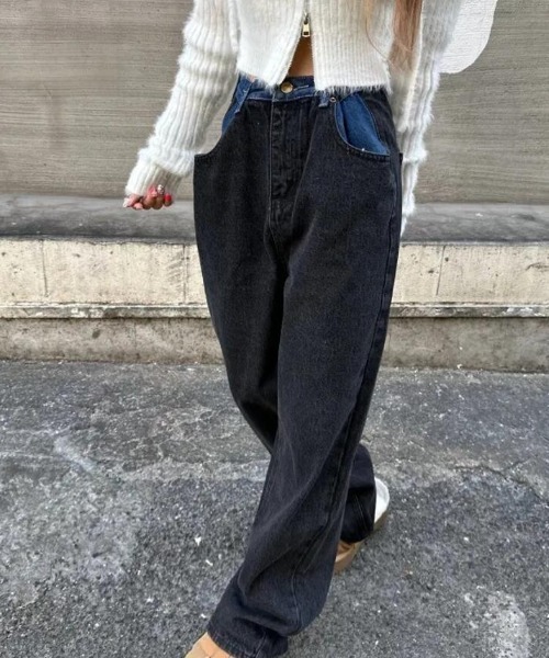 ジーンズ デニム デニムパンツ カラーブロックデザインワイドデニムパンツ レディース | ブランド登録なし | 06