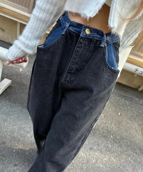 ジーンズ デニム デニムパンツ カラーブロックデザインワイドデニムパンツ レディース | ブランド登録なし | 07