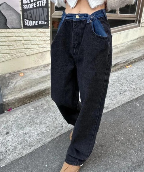 ジーンズ デニム デニムパンツ カラーブロックデザインワイドデニムパンツ レディース | ブランド登録なし | 08