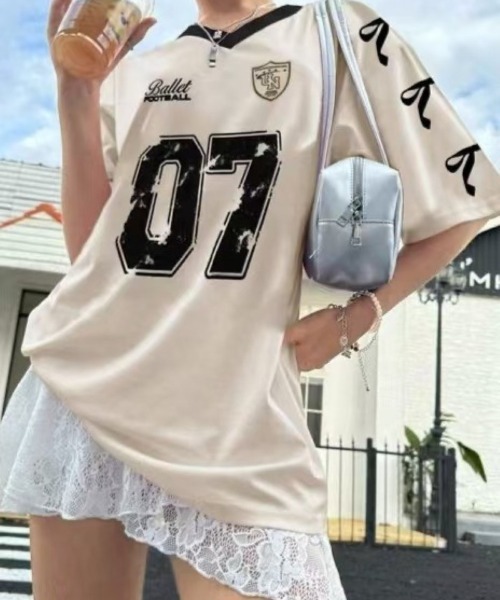 tシャツ Y2K 運動型 オーバーサイズ リボンプリント トップス
