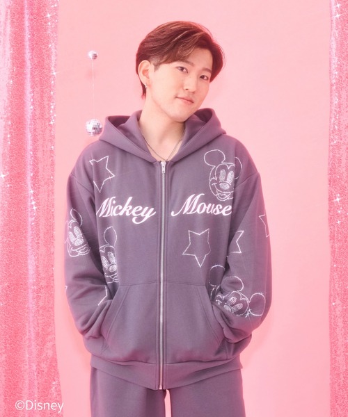 マーブルズ×ディズニー　クラックプリントミッキーパーカー　サイズL PINK Disney（ディズニー） パーカー ミッキーマウス / セットアップ