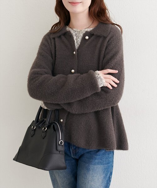 natural couture カーディガン フェザーペプラムニットカーディガン