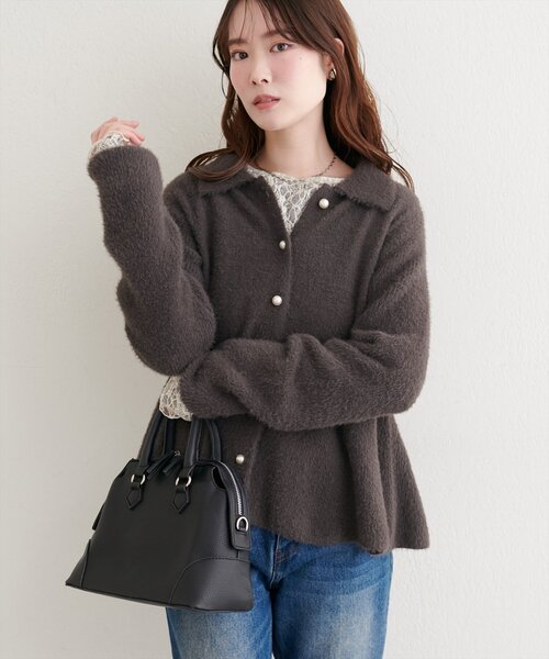 natural couture カーディガン フェザーペプラムニットカーディガン